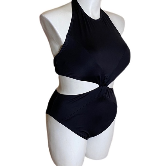 CARMEN MARC VALVO Twist Monokini Swimsuit High Neck Halter 1 Piece SIZE 14 Black - Picture 4 of 7